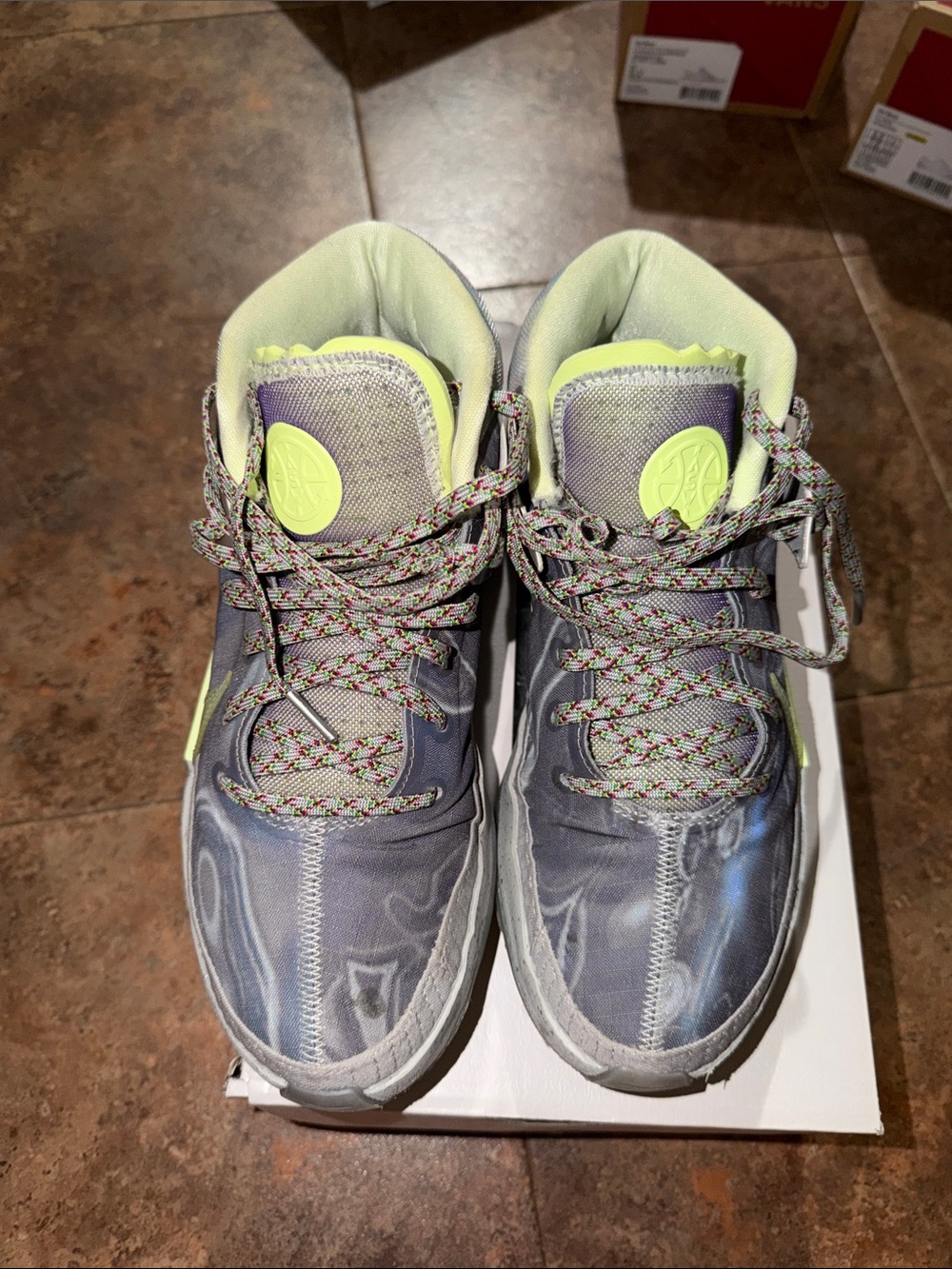 Men's Athletic Shoes in Gray with Neon Yellow Accents - Brand Unknown